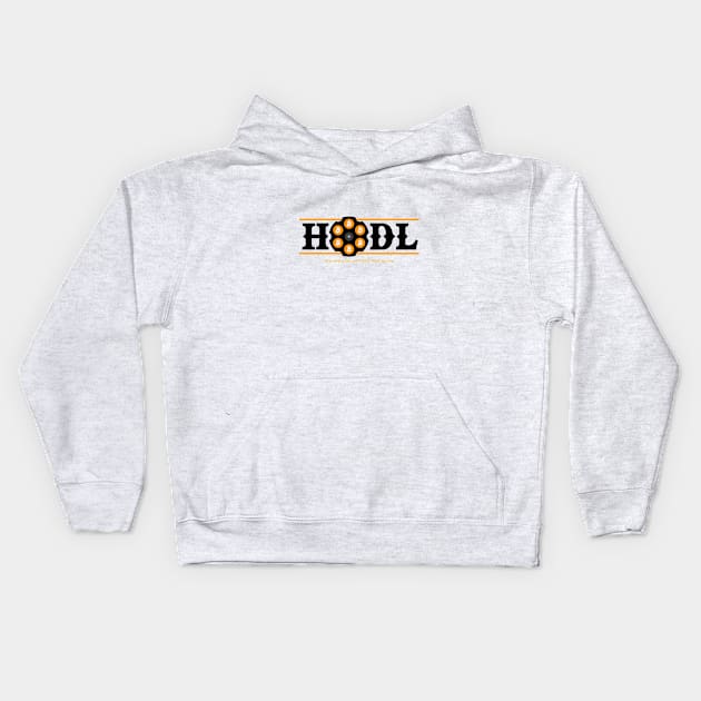 Hodl Bitcoin 6 Shooter Black Text Kids Hoodie by Reid Walley